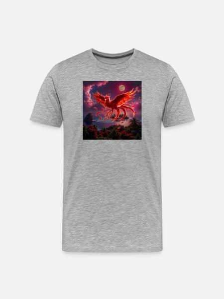 Crimson Phoenix over Tropical Islands - Men's Premium Organic T-Shirt - heather grey