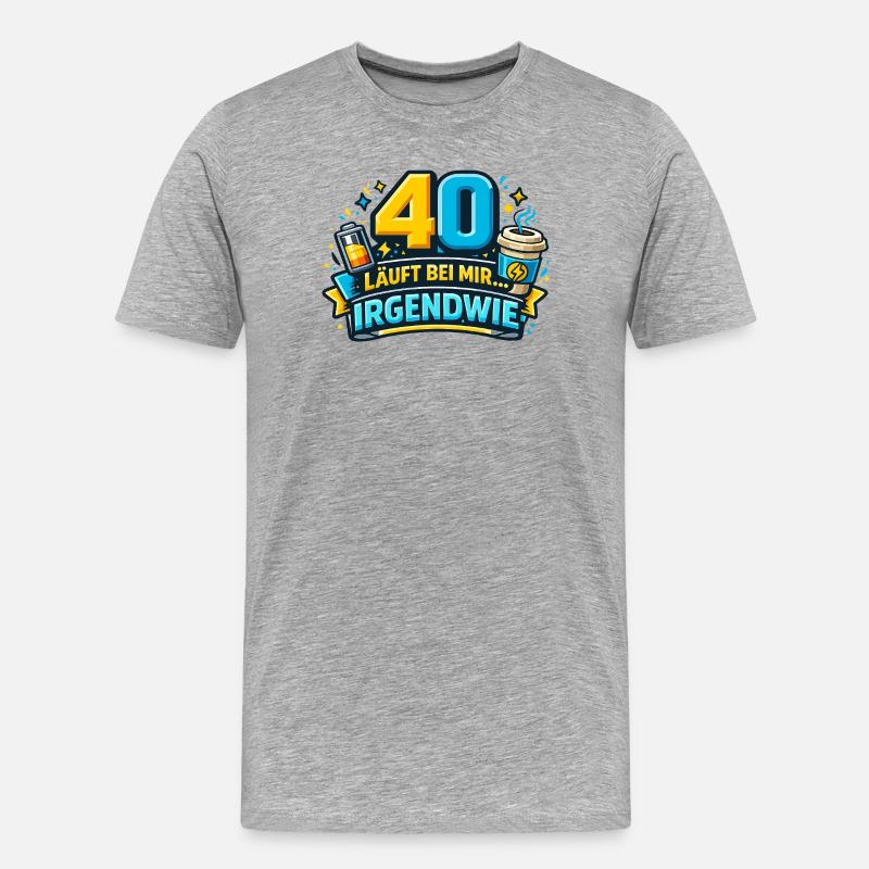 40 läuft bei mir – Irgendwie - Männer Premium Bio T-Shirt - Grau meliert