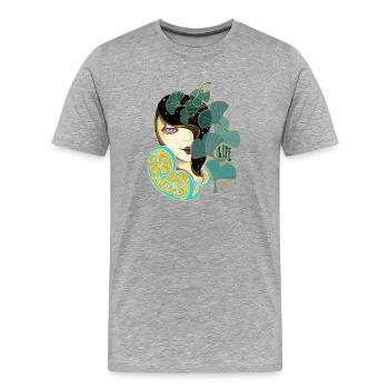 Ginkgo-Schönheit im Jugendstil - Männer Premium Bio T-Shirt - Grau meliert - Vorne - Damien (186cm)