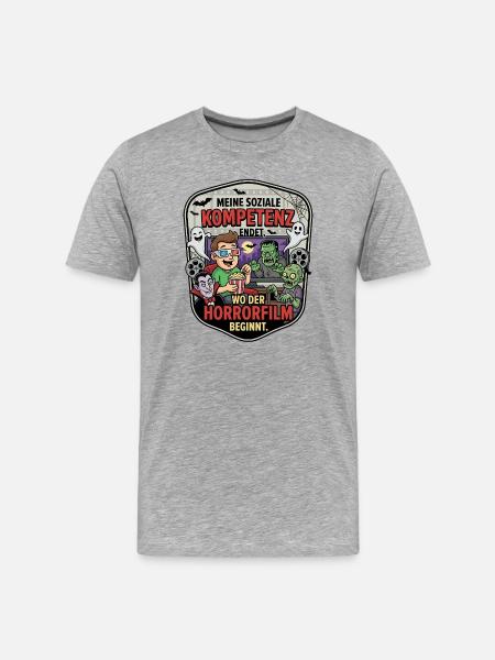 Horrorfilm Abend Komik Patch - Männer Premium Bio T-Shirt - Grau meliert
