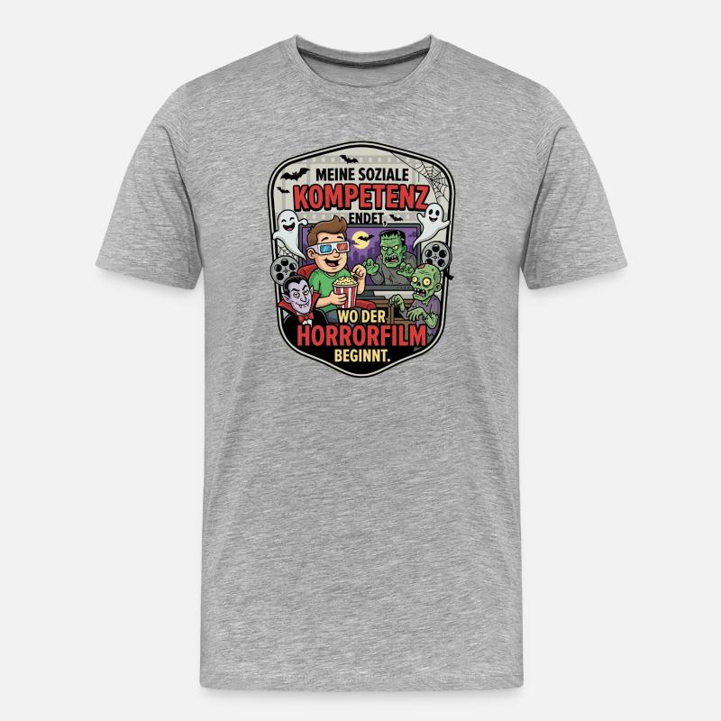 Horrorfilm Abend Komik Patch - Männer Premium Bio T-Shirt - Grau meliert
