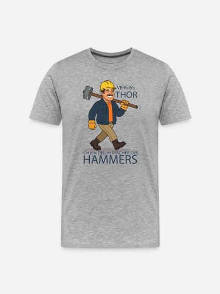 Hammerherrscher: Bauarbeiter Humor - Männer Premium Bio T-Shirt - Grau meliert