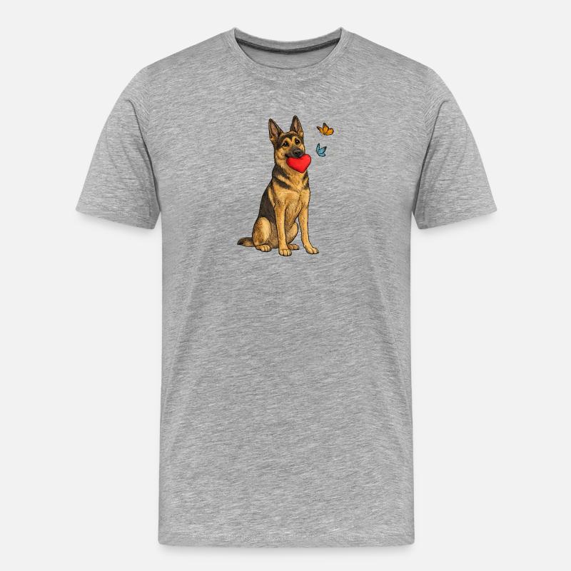 Deutscher Schäferhund mit Herz und Schmetterlingen - Männer Premium Bio T-Shirt - Grau meliert