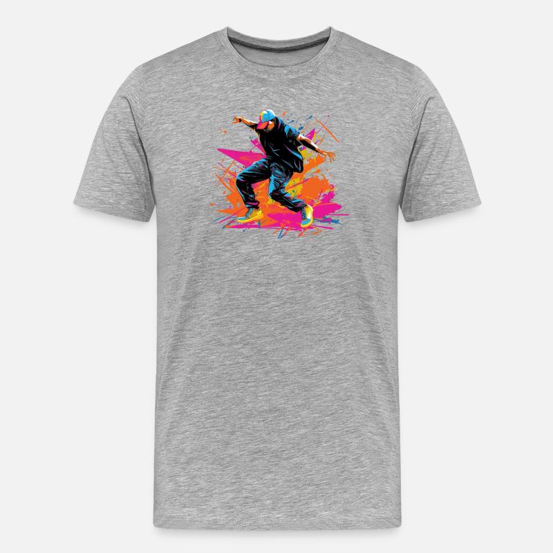 Retro B Boy Synthwave - Männer Premium Bio T-Shirt - Grau meliert