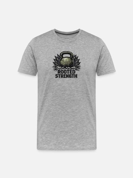 Rooted Strength: Eco-Primal Kettlebell Design - Men's Premium Organic T-Shirt - heather grey
