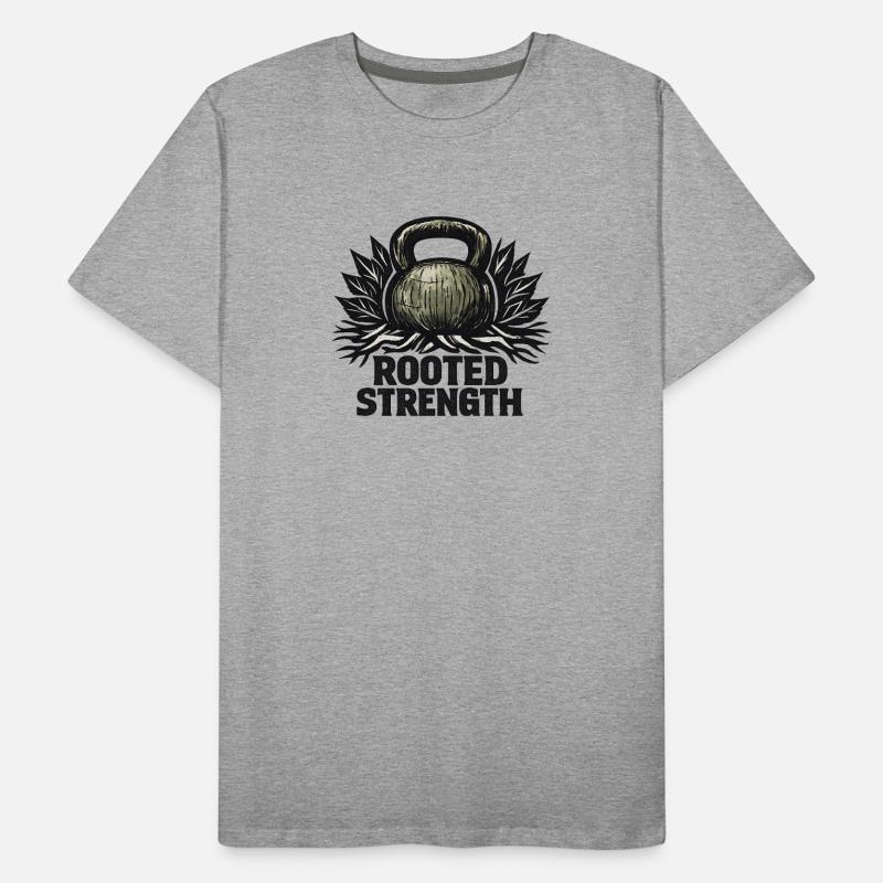 Rooted Strength: Eco-Primal Kettlebell Design Men's Premium Organic T-Shirt