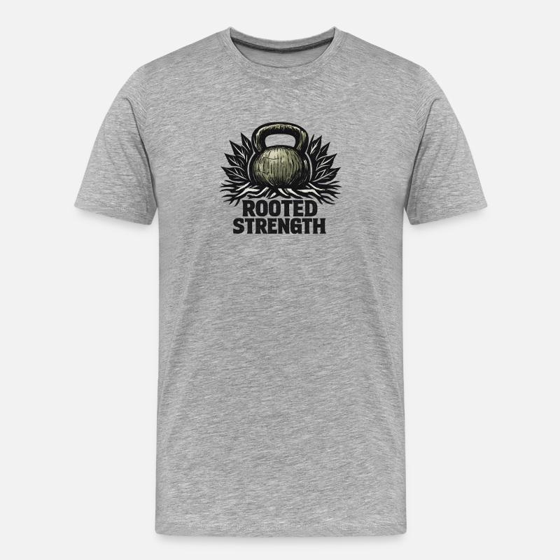 Rooted Strength: Eco-Primal Kettlebell Design - Männer Premium Bio T-Shirt - Grau meliert