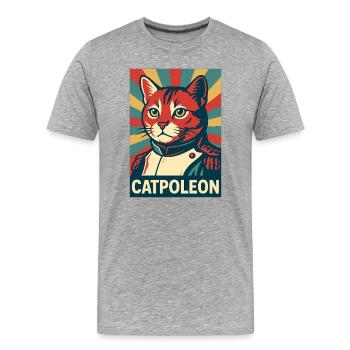Catpoleon – Cat as Napoleon Retro Poster - Men's Premium Organic T-Shirt - heather grey - Front - Damien (186cm)