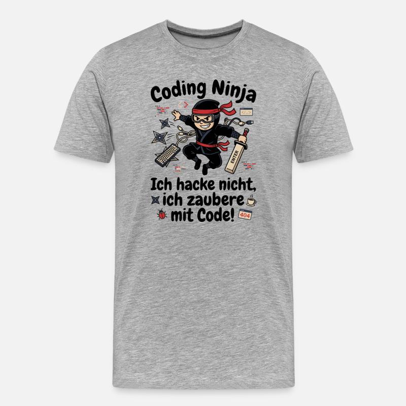 Coder Ninja Programmierer Humor - Männer Premium Bio T-Shirt - Grau meliert