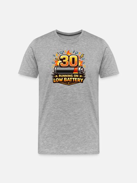 30: Runs on Low Battery - Men's Premium Organic T-Shirt - heather grey