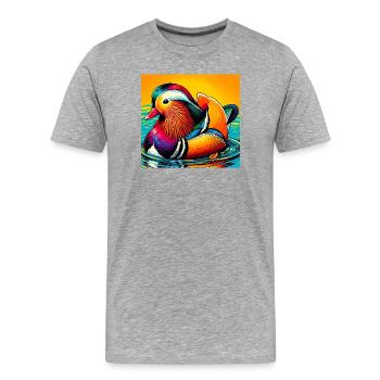 Canard mandarin - T-shirt bio Premium Homme - gris chiné - Devant - Damien (186cm)