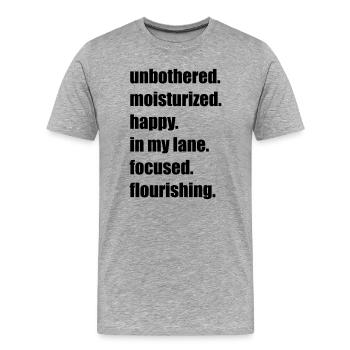 Mantra de mème Heureux, Focalisé et Épanoui, - T-shirt bio Premium Homme - gris chiné - Devant - Damien (186cm)