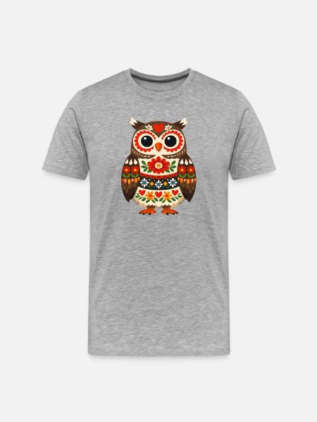 Bunte Eule im Volksstil - Männer Premium Bio T-Shirt - Grau meliert