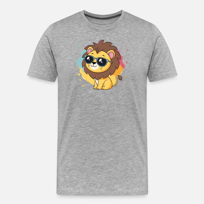 Bunter Löwe mit Brille - Männer Premium Bio T-Shirt - Grau meliert