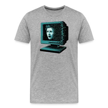 Retro-Computer Schrecken-  Retroglitch KI - Männer Premium Bio T-Shirt - Grau meliert - Vorne - Damien (186cm)