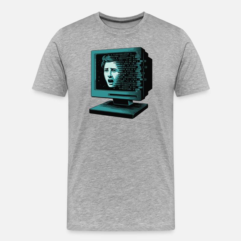 IA rétroglitch Retroglitch Computer Terror - T-shirt bio Premium Homme - gris chiné