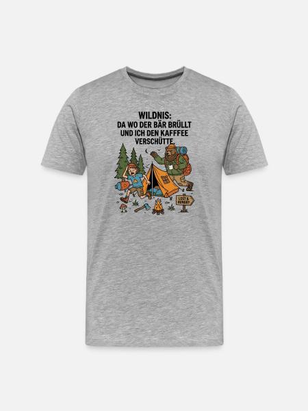 Waldabenteuer: Kaffee im Wildnislager - Männer Premium Bio T-Shirt - Grau meliert