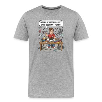 Mein Nächstes Projekt Wird Bestimmt Fertig - Männer Premium Bio T-Shirt - Grau meliert - Vorne - Damien (186cm)