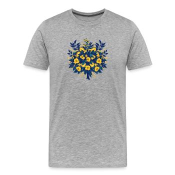 Blau Gold Blütenkreis Muster - Männer Premium Bio T-Shirt - Grau meliert - Vorne - Damien (186cm)