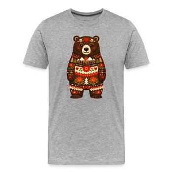 Bear in Folk Style - Men's Premium Organic T-Shirt - heather grey - Front - Damien (186cm)