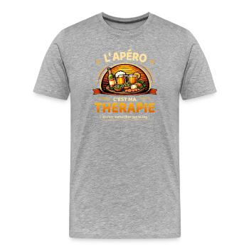 L’apéro c’est ma thérapie humour apéritif - T-shirt bio Premium Homme - gris chiné - Devant - Damien (186cm)