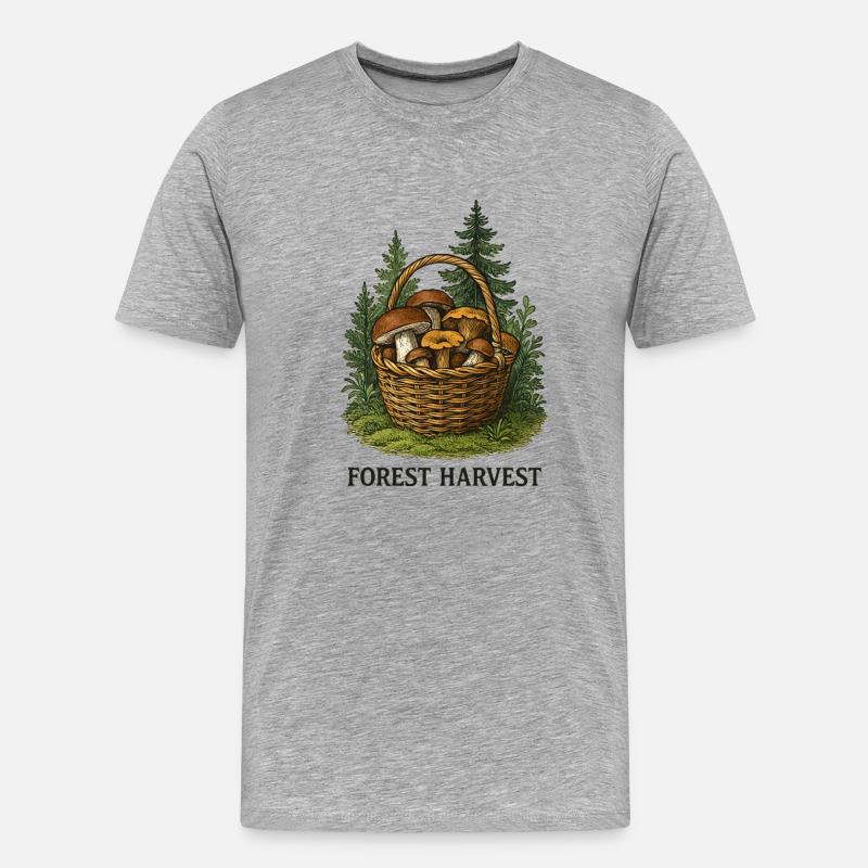 Waldernte Korb mit Pilzen - Männer Premium Bio T-Shirt - Grau meliert