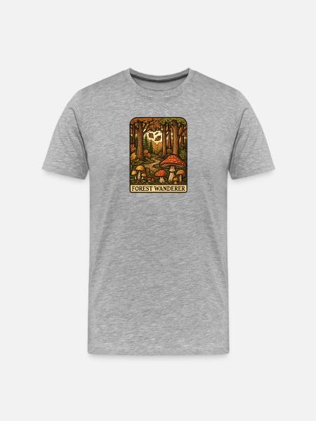 Forest Wanderer Pilzpfad Herbstwald - Männer Premium Bio T-Shirt - Grau meliert
