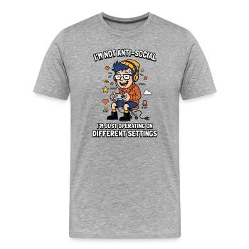 Gamer Nerd Humor Anti Social - Men's Premium Organic T-Shirt - heather grey - Front - Damien (186cm)