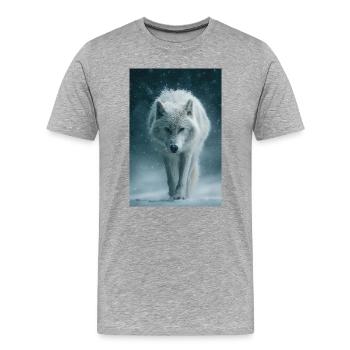 Arctic Wolf in Snowfall - Men's Premium Organic T-Shirt - heather grey - Front - Damien (186cm)