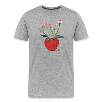 Erdbeere mit Blütenbouquet - Männer Premium Bio T-Shirt - Grau meliert - Vorne - Damien (186cm)