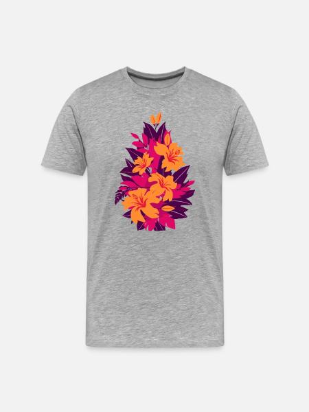 Hibiscus Neon Fire Flowers - Men's Premium Organic T-Shirt - heather grey