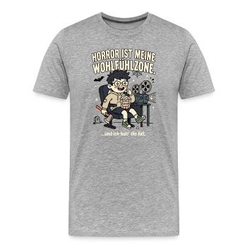 Horror ist meine Wohlfühlzone - Männer Premium Bio T-Shirt - Grau meliert - Vorne - Damien (186cm)