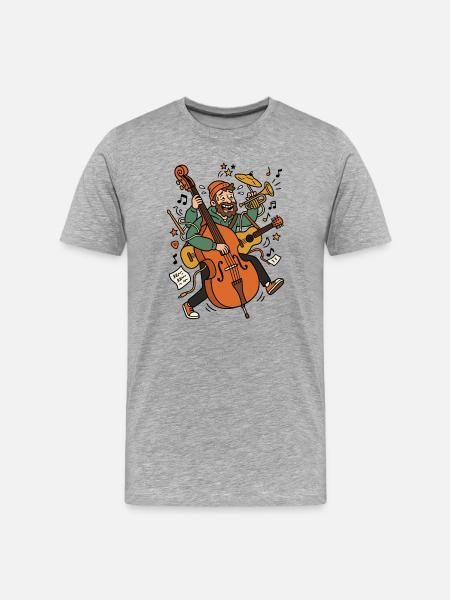 Jazzheld: Musiker mit Bass - Männer Premium Bio T-Shirt - Grau meliert