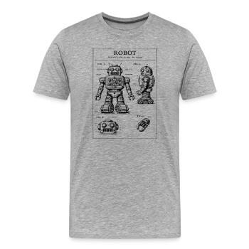 Vintage-Roboter-Patentblaupause - Männer Premium Bio T-Shirt - Grau meliert - Vorne - Damien (186cm)
