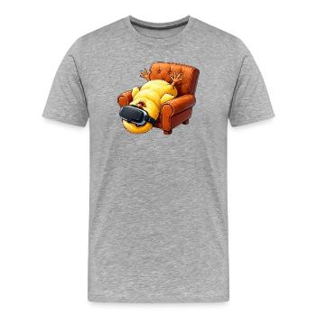 Küken mit VR Brille im Sessel - Männer Premium Bio T-Shirt - Grau meliert - Vorne - Damien (186cm)