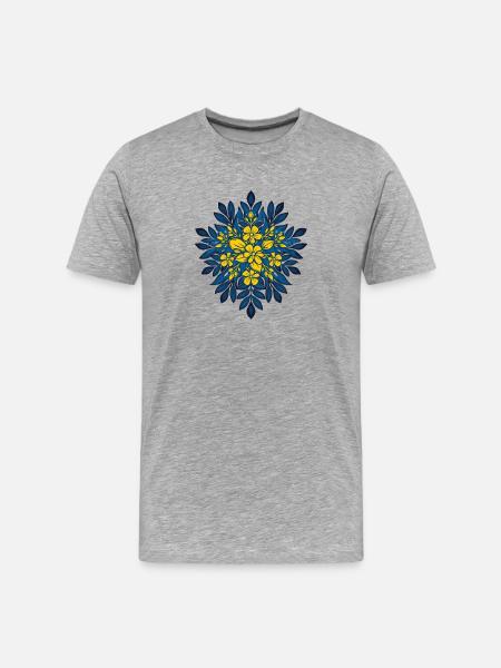 Blue Yellow Floral Constellation Mandala - Men's Premium Organic T-Shirt - heather grey