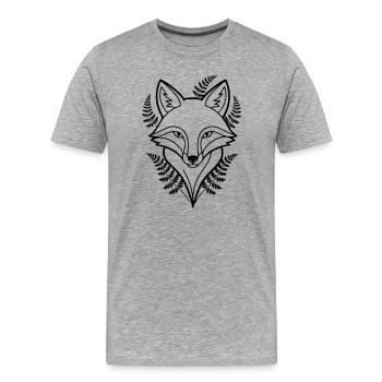 Fuchs Farn Blätter Lineart - Männer Premium Bio T-Shirt - Grau meliert - Vorne - Damien (186cm)