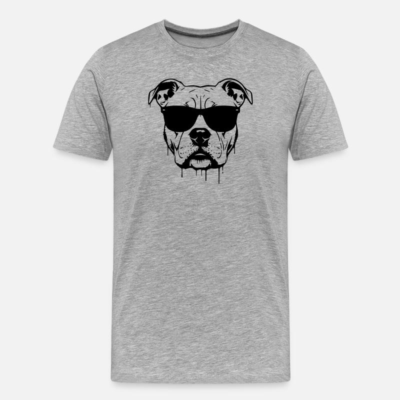 Pitbull Brille Graffiti - Männer Premium Bio T-Shirt - Grau meliert