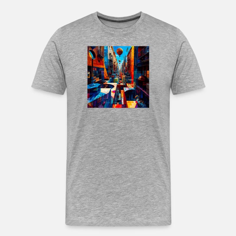 Buntes Straßenlabyrinth mit Luftballons - Männer Premium Bio T-Shirt - Grau meliert