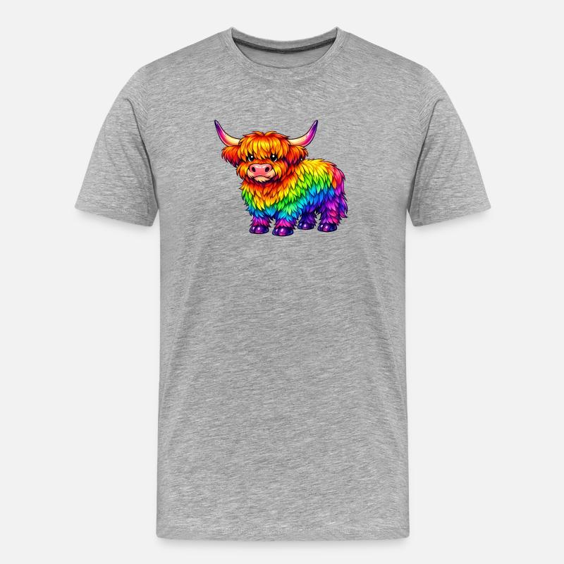 Lebendige Regenbogen-Highland-Kuh - Männer Premium Bio T-Shirt - Grau meliert