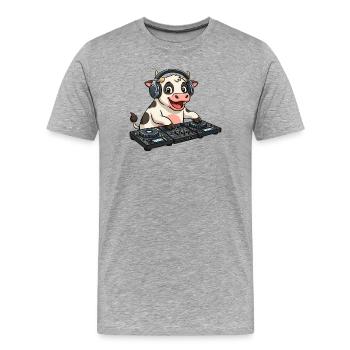 DJ Cow Cartoon Farm Party Motif - Men's Premium Organic T-Shirt - heather grey - Front - Damien (186cm)