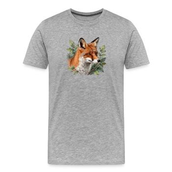 Renard botanique - T-shirt bio Premium Homme - gris chiné - Devant - Damien (186cm)