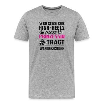 Prinzessin Wanderschuhe statt High Heels - Männer Premium Bio T-Shirt - Grau meliert - Vorne - Damien (186cm)