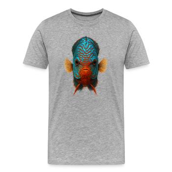 Blauer und oranger Diskusfisch mit intensiven Augen - Männer Premium Bio T-Shirt - Grau meliert - Vorne - Damien (186cm)