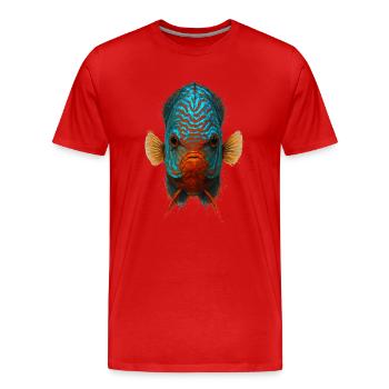 Blauer und oranger Diskusfisch mit intensiven Augen - Männer Premium Bio T-Shirt - Rot - Vorne - Damien (186cm)