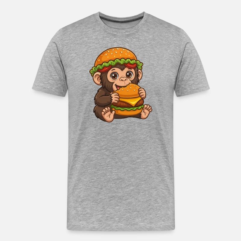 Süßer Affe mit Burger Cartoon Motiv - Männer Premium Bio T-Shirt - Grau meliert