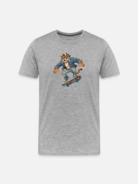 Tiger Skater Retro Denim - Men's Premium Organic T-Shirt - heather grey