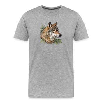 Wolf umgeben von Laub - Männer Premium Bio T-Shirt - Grau meliert - Vorne - Damien (186cm)