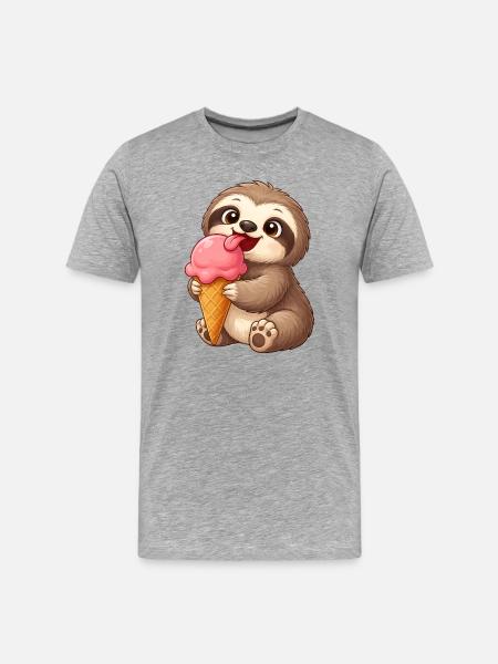 Süßes Faultier mit Eis Cartoon - Men's Premium Organic T-Shirt - heather grey