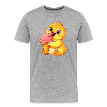 Süßes Küken mit Eis Cartoon - Männer Premium Bio T-Shirt - Grau meliert - Vorne - Damien (186cm)